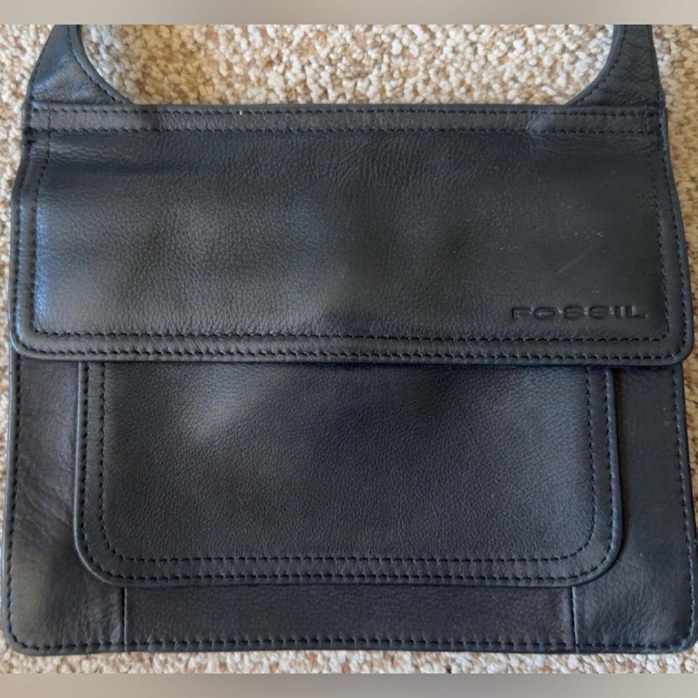MINT Vintage Fossil Black Leather Flap Crossbody Bag - Picture 2 of 7